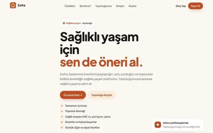 Sofra ana sayfası: Sağlıklı yaşam için sen de öneri al